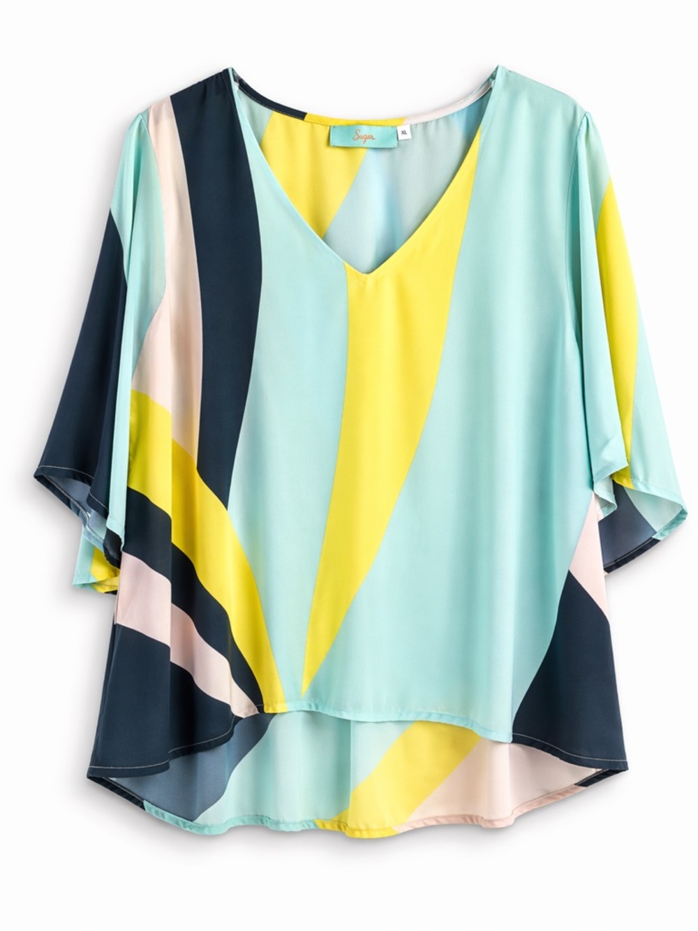 Tyche Abstract Blouse M Colorblock Top Flowy Lightweight Trendy Going Out